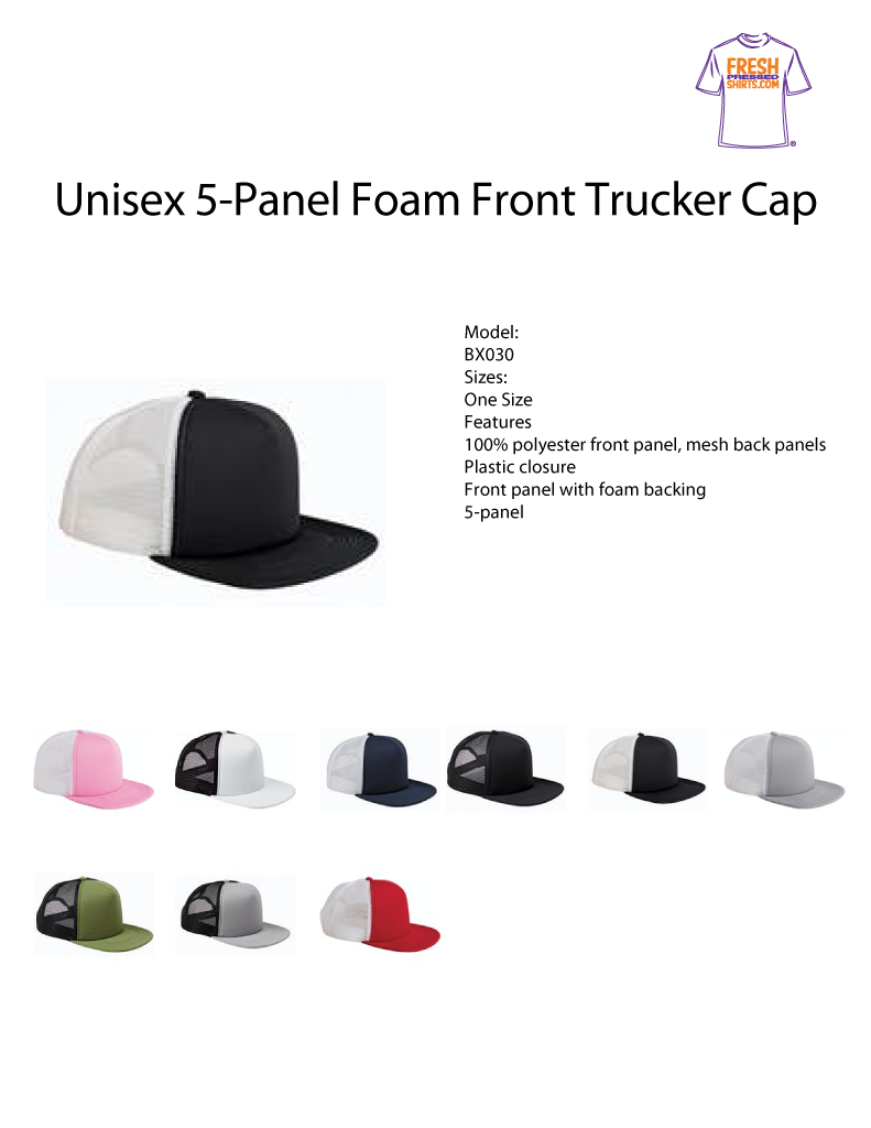 Unisex 5-Panel Foam Front Trucker Cap